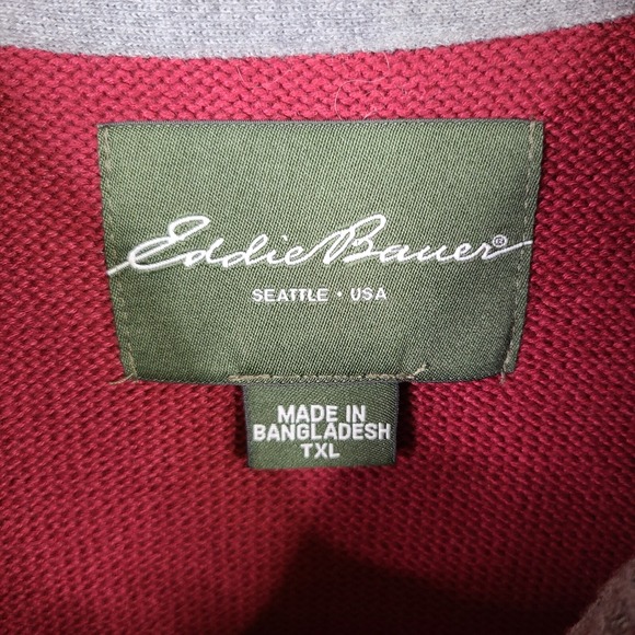 Eddie Bauer Sweater‎ Mens TXL Red Henley Pullover Thick Knit Combed Cotton - Picture 5 of 10